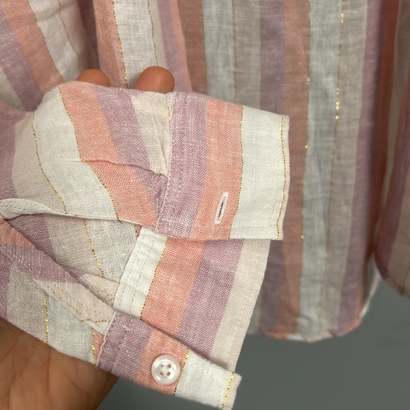 Rails Womens Linen Top Dusk Stripe Alyssa Button Down Pastel Top Metallic Size S - Picture 6 of 10